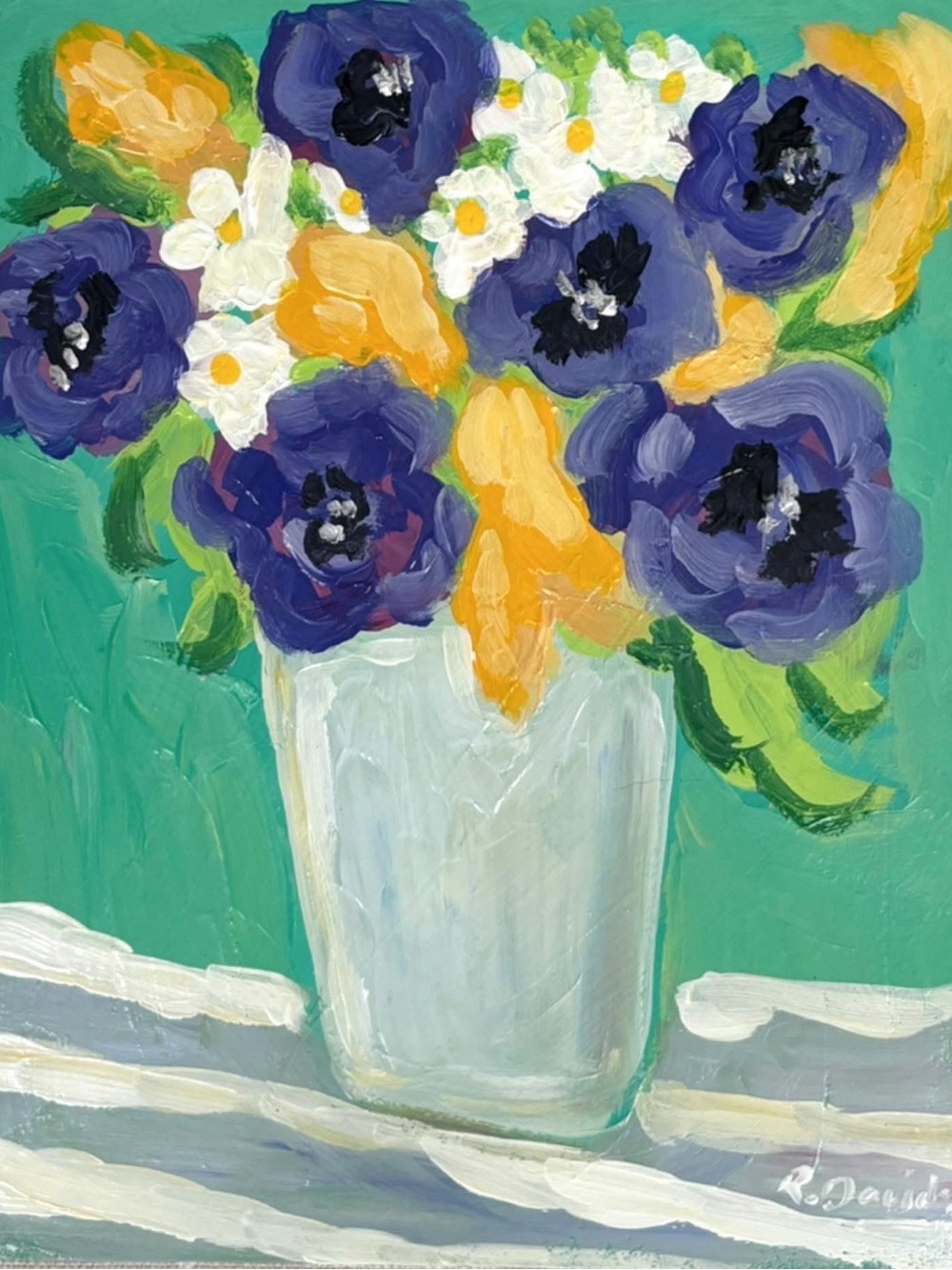 Original Bright Joyful Floral Canadian Artwork‎ Acrylic on Board